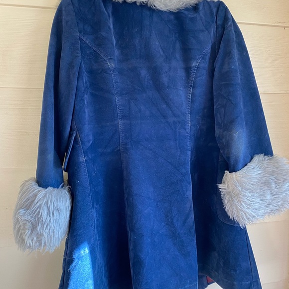 Vintage 60s Blue Velvet Fur Trimmed Coat size Medium - Picture 6 of 8